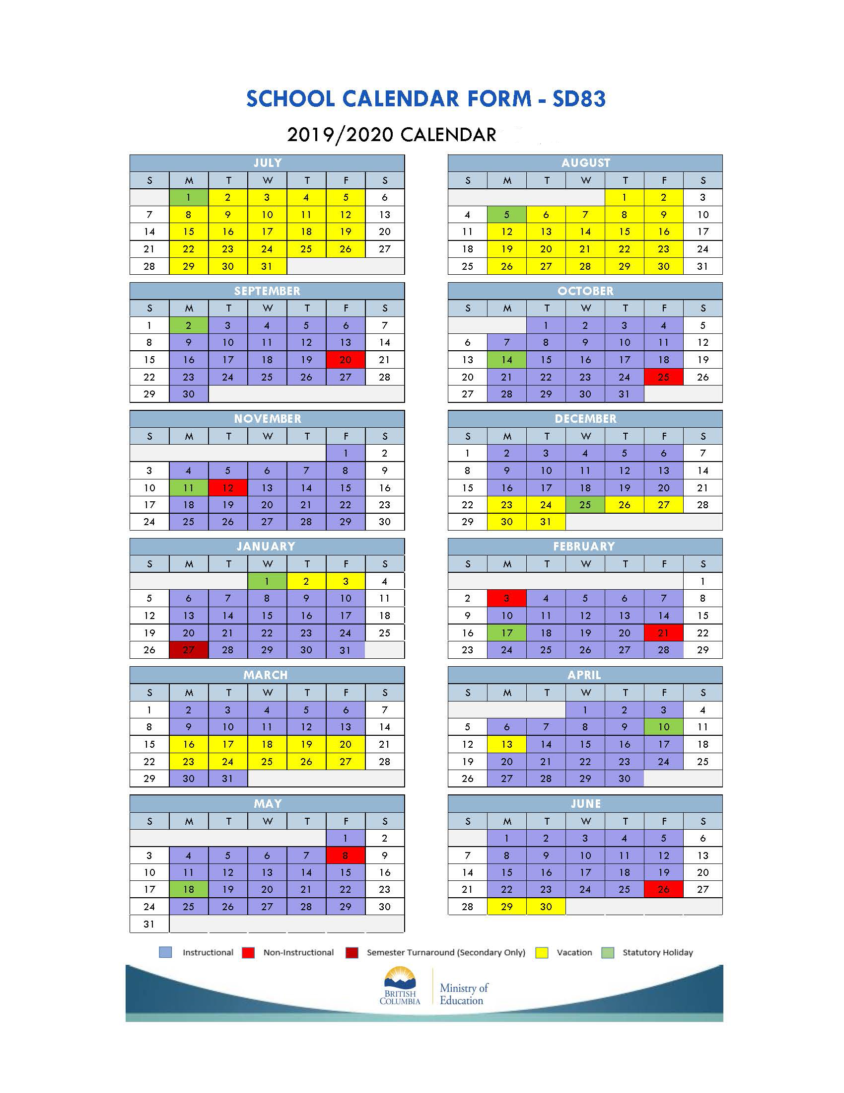District Calendar set School District No. 83 (North OkanaganShuswap)
